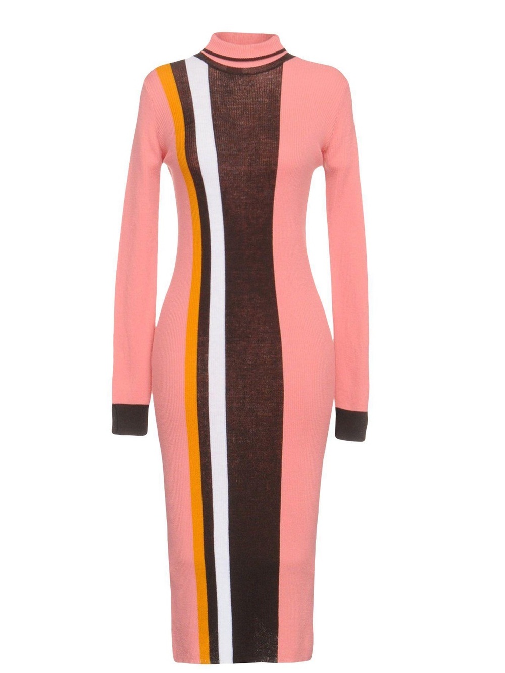 PINKO Wool Long Sleeve Dress, Pink, Brown, White & Yellow, Size Large